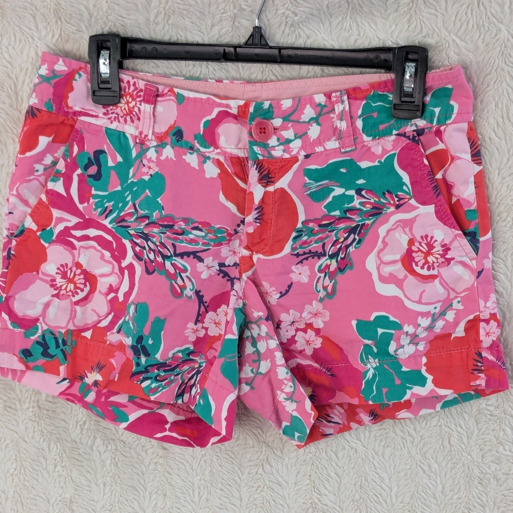 Lilly Pulitzer Pink Green Floral Women's Shorts Sz 2 Cotton